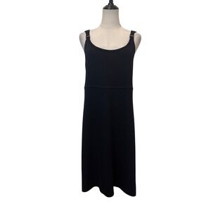 St John Sport‎ knit dress Black M midi scoop Minimalist quiet luxury wool blend